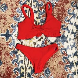 Never worn! Red ribbed fabric bikini